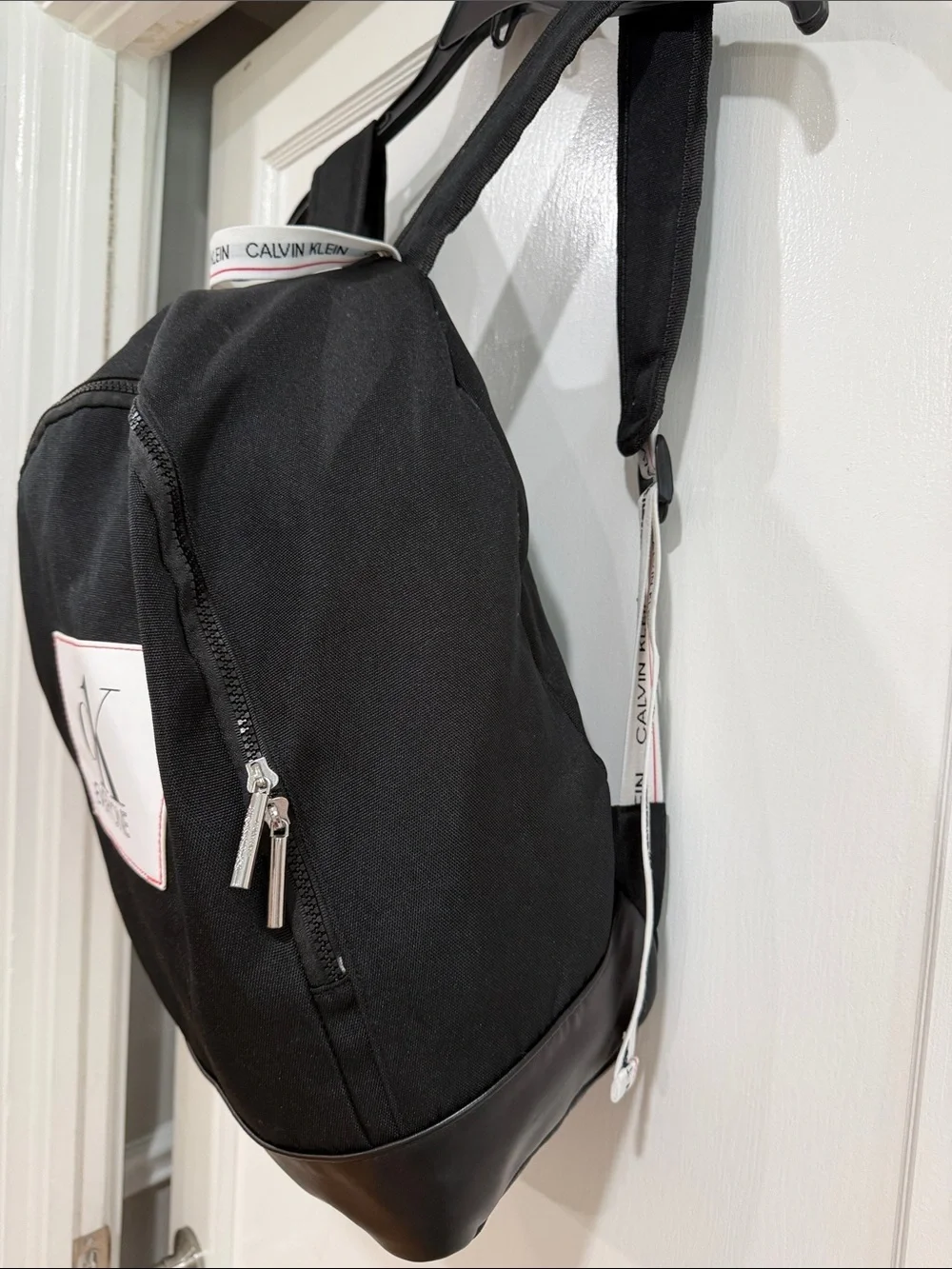 Calvin Klein Black Canvas 'CK Everyone' Backpack with Leather Trim